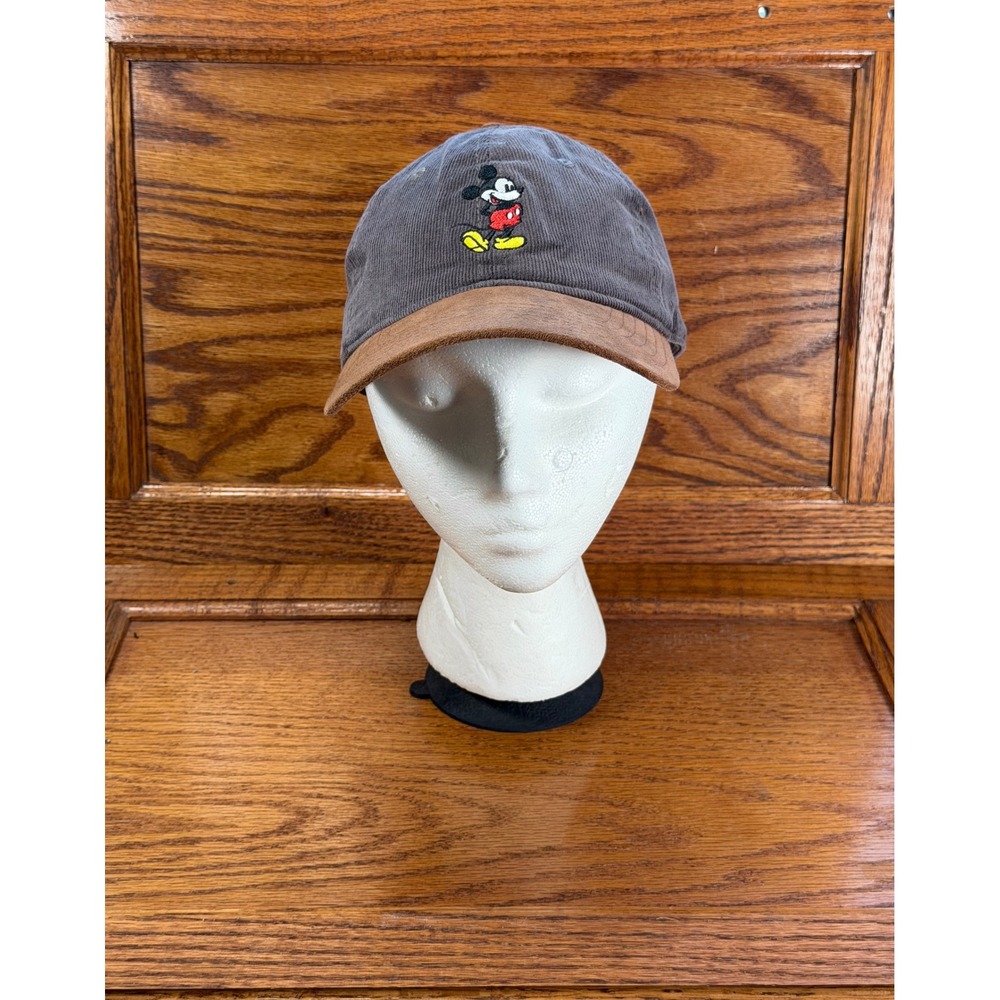 Disney Mickey Mouse Corduroy Baseball Cap Grey Brown Adjustable Dad Hat